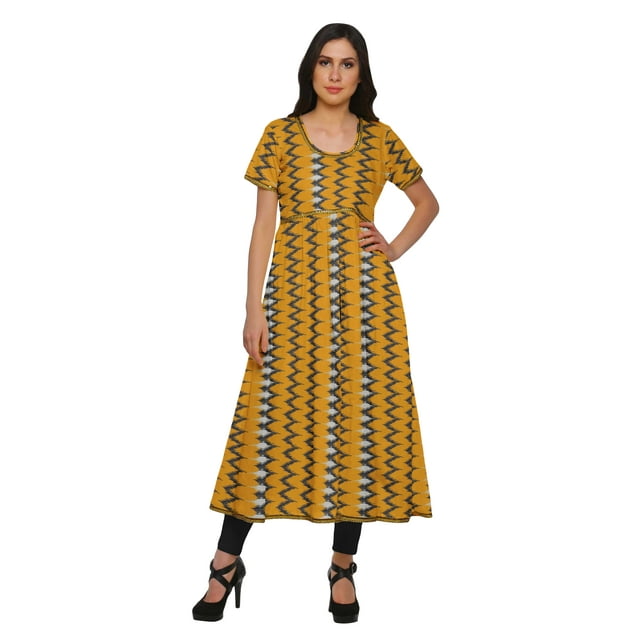 Moomaya Robe Kurti Longue Indienne Imprimée en Coton Tunique Robes pour Femmes