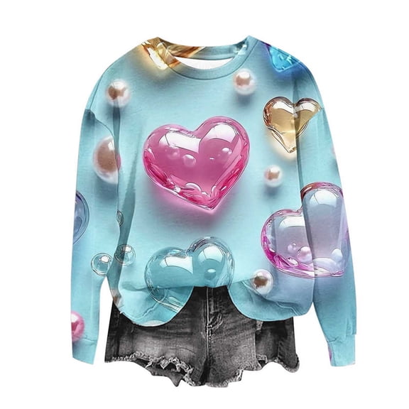 Valentine Sweatshirts for Women Heart Graphic Oversized Drop Shoulder Pullover Comfy Crewneck Long Sleeve Cute Shirts Casual Travel Outfits
