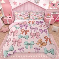 Homewish Ribbon Bow Knot Bedding Comforter Set,Cartoon Bowtie Twin Comforter Sets,Colorful Bowknot Bedding Set For Girl,Breathable Home Decor Reversible,2pcs