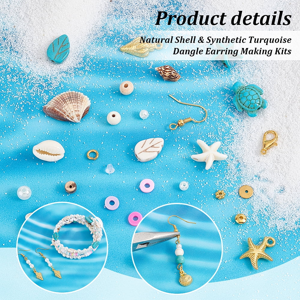 DIY Shell Turquoise Dangle Earring Making Kits Mixed Color 6~23x3.5~26x0.5~5.5mm Hole: 1.5~2mm