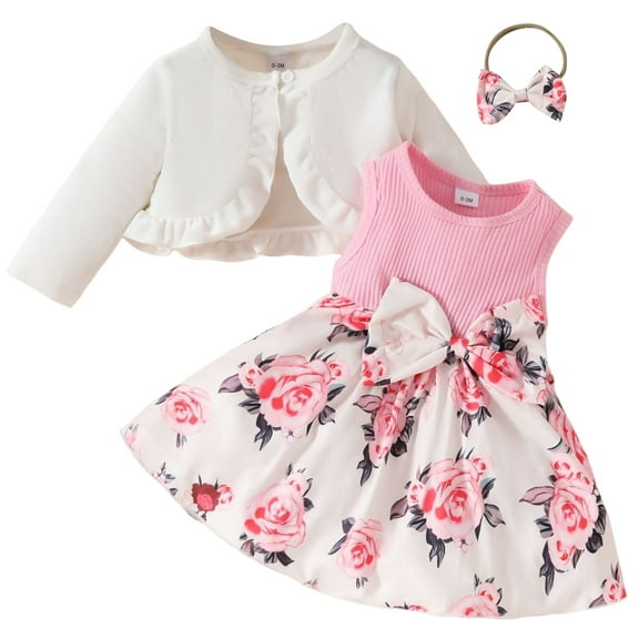 FYMNSI Baby Girl Clothes Dress and Cardigan Set Toddler Girls Floral Sleeveless Dresses Long Sleeve Winter Velvet Coat