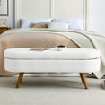 thumbnail image 5 of Oval Storage Ottoman Bench, Rubber Wood Legs, White(43.5"x16"x16"), Handmade Pleated Linen for Living Room & Bedroom Footstool, 5 of 8