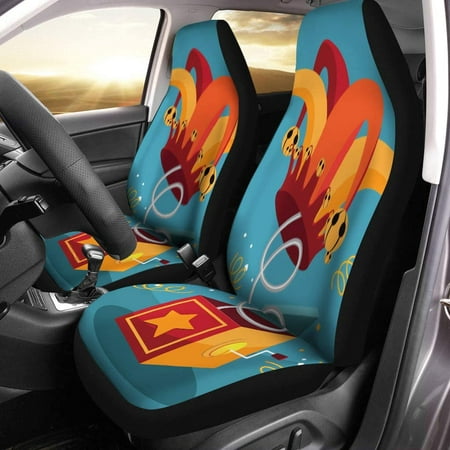 KXMDXA Set of 2 Car Seat Covers Jack in The Box Confetti Jester Hat and Laughing Universal Auto Front Seats Protector Fits for Car,SUV Sedan,Truck
