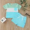 thumbnail image 2 of Wdgfv Toddler Boys Girls Short Sleeve Top and Shorts Set with Patchwork Pocket Design Green 6-12 Months, 2 of 4