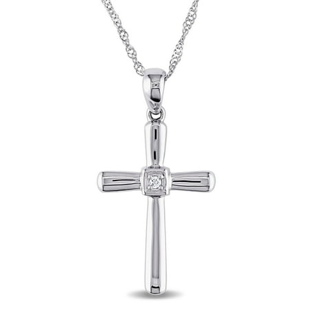 Miabella Diamond-Accent 14kt White Gold Religious Cross Pendant