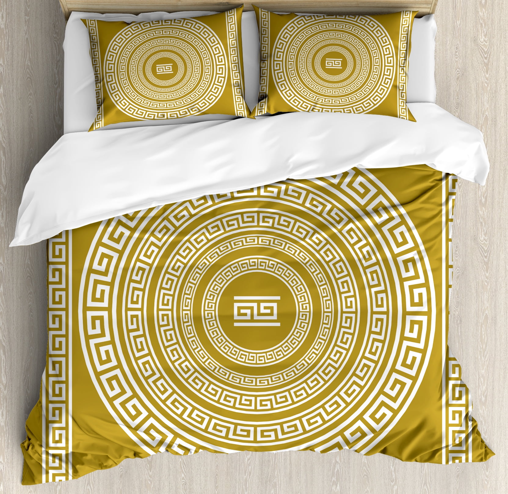 Greek Key Duvet Cover Set, Frieze with Vintage Ornament Meander Pattern