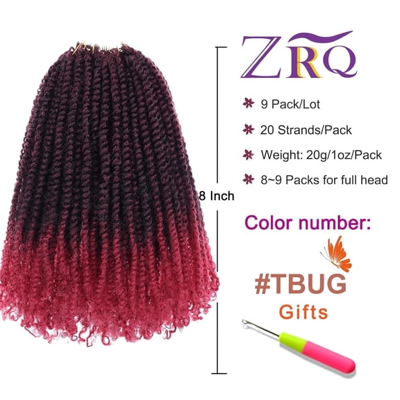 WEIF-8 Inch 9 Pcs Micro Twist Crochet Hair Bob Crochet Braids Pre looped Mini Passion Twist Mini Senegalese Twist Crochet Hair Pre-looped Hair Ombre Red Micro Braids Crochet Hair Extensions