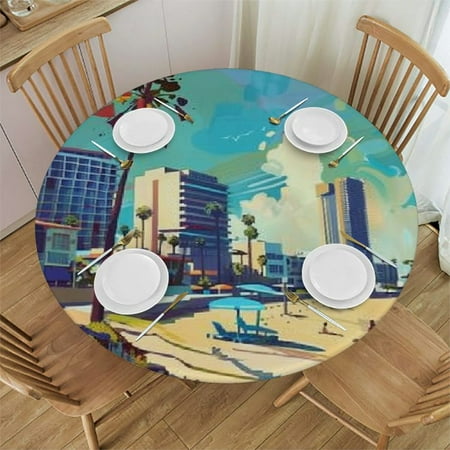 

Palnkart Palm Trees Round Table Cover Stain Resistant Washable Indoor Outdoor Tablecloth Kitchen Dining Wedding Parties Waterproof Fabric 100% Polyester 54-58