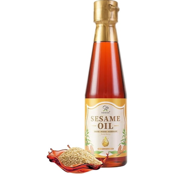 Soeos Sesame Oil, 8.45 Fl Oz (250 ml), Pure Roasted Sesame Seed Oil for Cooking & Seasoning, Rich Nutty Aroma, Ideal for Stir-Fry, Marinades, Noodles & Asian Cuisine