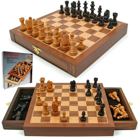 Chess Set - Inlaid Walnut style Magnetized Wood with Staunton Wood Chessmen by Hey!