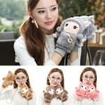 thumbnail image 2 of OOKWE Women Cartoon Chinchilla Embroidery Fuzzy Plush Gloves with String Student Winter Windproof Thicken Thermal Lining Mittens Hand Warmer, 2 of 17