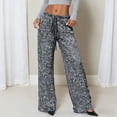 thumbnail image 2 of vigerkar Sequin Sparkle Wide Leg Pants for Women Wide Leg Sparkly Glitter Long Pants Soft Drawstring Waist Trendy Trousers (Grey, S), 2 of 9