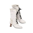 thumbnail image 6 of Victorian Boots for Women Vintage Ruffles Goth Mid Calf Booties Mid Heels Lace up Halloween Witch Dance Shoes, 6 of 8