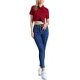 thumbnail image 3 of INSPIRE CHIC Women's Turndown Collar Short Sleeve Washed Denim Cropped Jean Jacket Red XL, 3 of 7