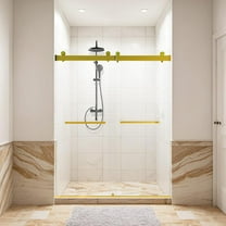 56-60" W X 76" H Frameless Double Sliding Shower Door, 3/8" (10mm) Thick Sgcc Tempered Glass with 4 Water Seal Strips and Soft-Close, Stainless-Steel Handle, Adjustable Width, Brushed Gold