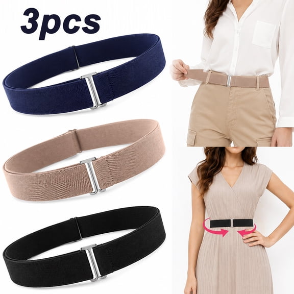 Deally 3 Pack No Show Elastic Belts for Women Invisible Stretch Waist Band with Flat Buckle Adjustable Hidden Belt for Jeans Pants and Dresses