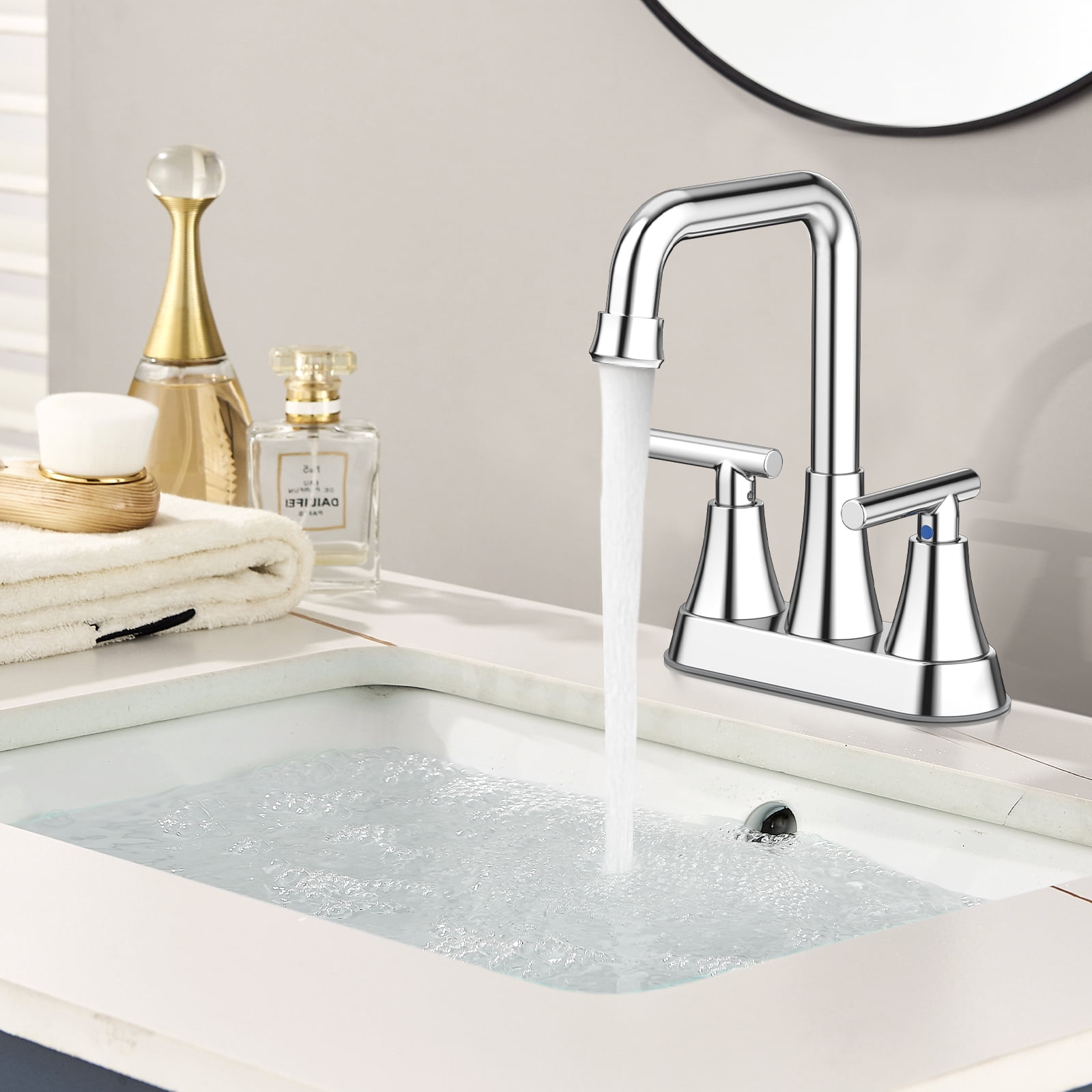 KINGTACK Bathroom Sink Faucet, 4 inch Chrome Bathroom Faucets with Pop-up Drain and Supply Lines, Stainless Steel 2-Handle Centerset Faucet for Bathroom Faucet 3 Hole