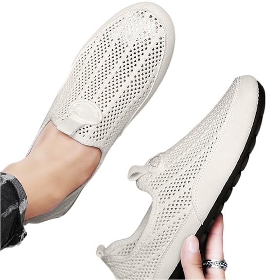 IEMIEMIEM Mens Orthopedic Shoes Arch Support Golf Shoes Breathable Non Slip Slip on Volleyball Shoes Knitted Mesh Stretch Comfortable 2026 Foam Shoes White 10 Wide