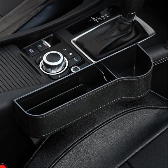 Universal Car Seat Gap Filler Organizer, Premium PU Leather Front Seat Console Side Storage Box with Cup Holder and Charging Hole, Car Interior Accessories for Phones, Wallets, Keys, 2-Pack Black