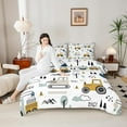 thumbnail image 4 of Cartoon Car Kids Comforter Set Construction Bedding Set for Boys Toddler Decor Equipment Trucks Comforter Cartoon Car Excavator Tractor White Yellow Duvet Set Bedroom Quilt Set 3Pcs Full, 4 of 7