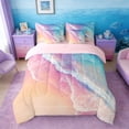 thumbnail image 3 of Manfei Pink Blue Wave Beach Twin Bedding Sets for Kids Boys and Girls, Coastal Ocean Print Bedding Comforter Set, Pink Reversible 7-Piece, 3 of 6