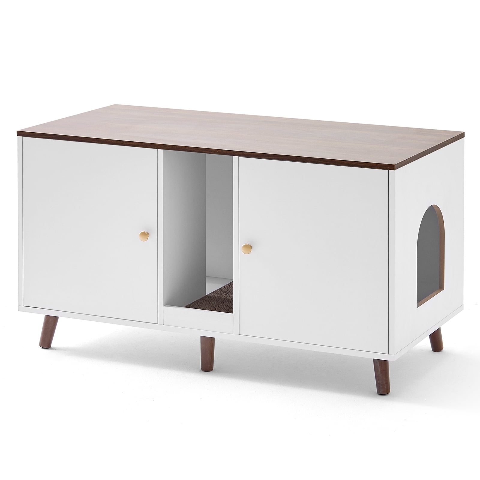 JanflyHome Double Cat Litter Box Enclosure, Hidden TV Stand Cat Litter Box Furniture for Living Room, White