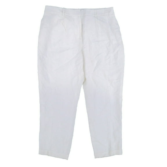 Calvin Klein Women's Pants Solid Straight Leg Zip Up Bottoms Flat Front White 16