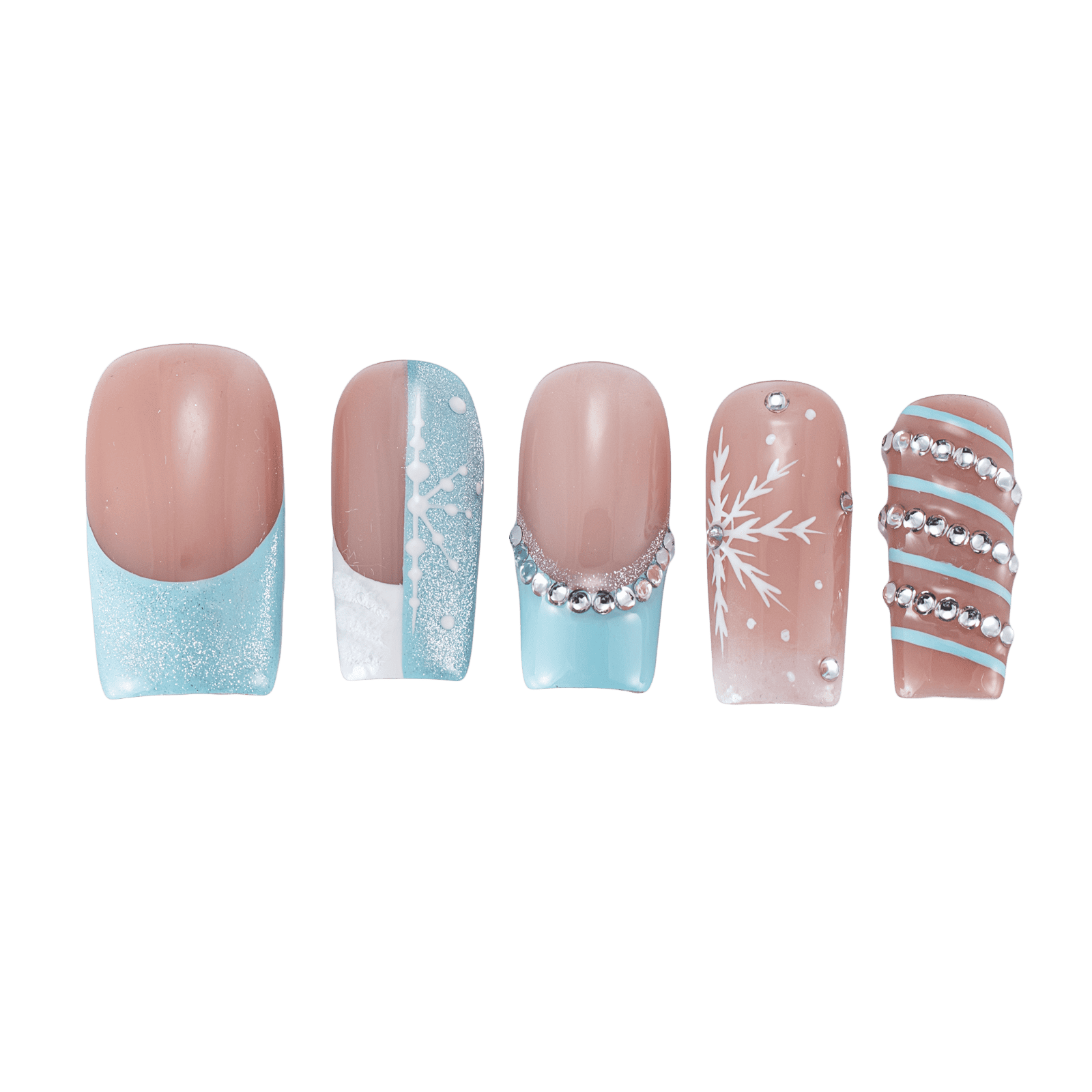 Wollet Icy Blue Snowfall Square Press-On Nails, Handcrafted Acrylic,10PCS Reusable