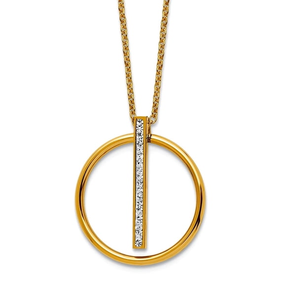 21mm Stainless Steel Polished Yellow Ip Plated With Preciosa Crystal Pendant a Cable Chain With A 2 Inch Extension Neckl