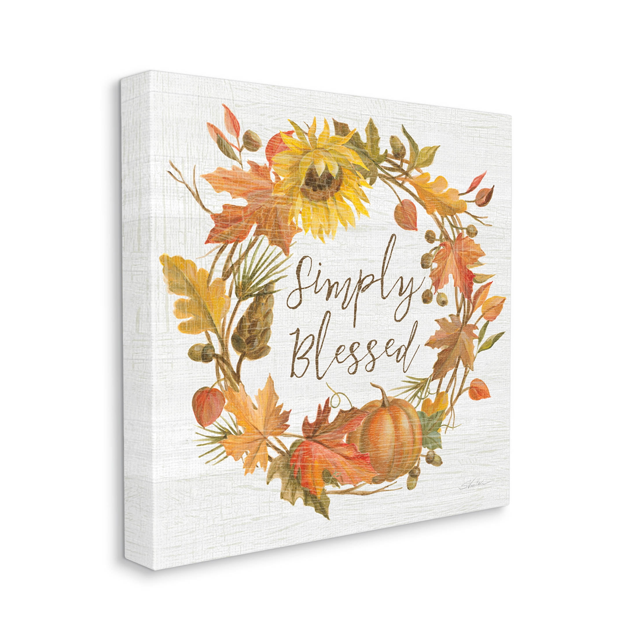 Stupell Industries Simply Blessed Autumn Wreath Graphic Art Gallery Wrapped Canvas Print Wall Art, Design by Silvia Vassileva
