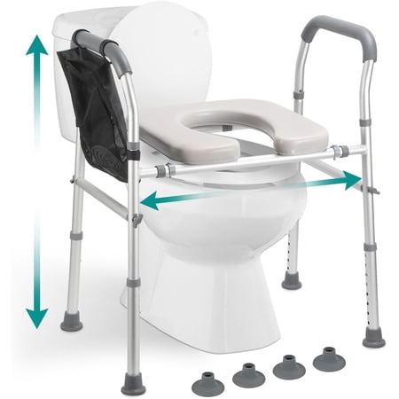 Toilet Safety Rails, Adjustable Raised Toilet Seat with Handles,Fits Most Toilets,Easy Installation for Medical,Elderly and Disabled,Toilet Safety Frame 300lbs Capacity,Elevated Toilet Seat