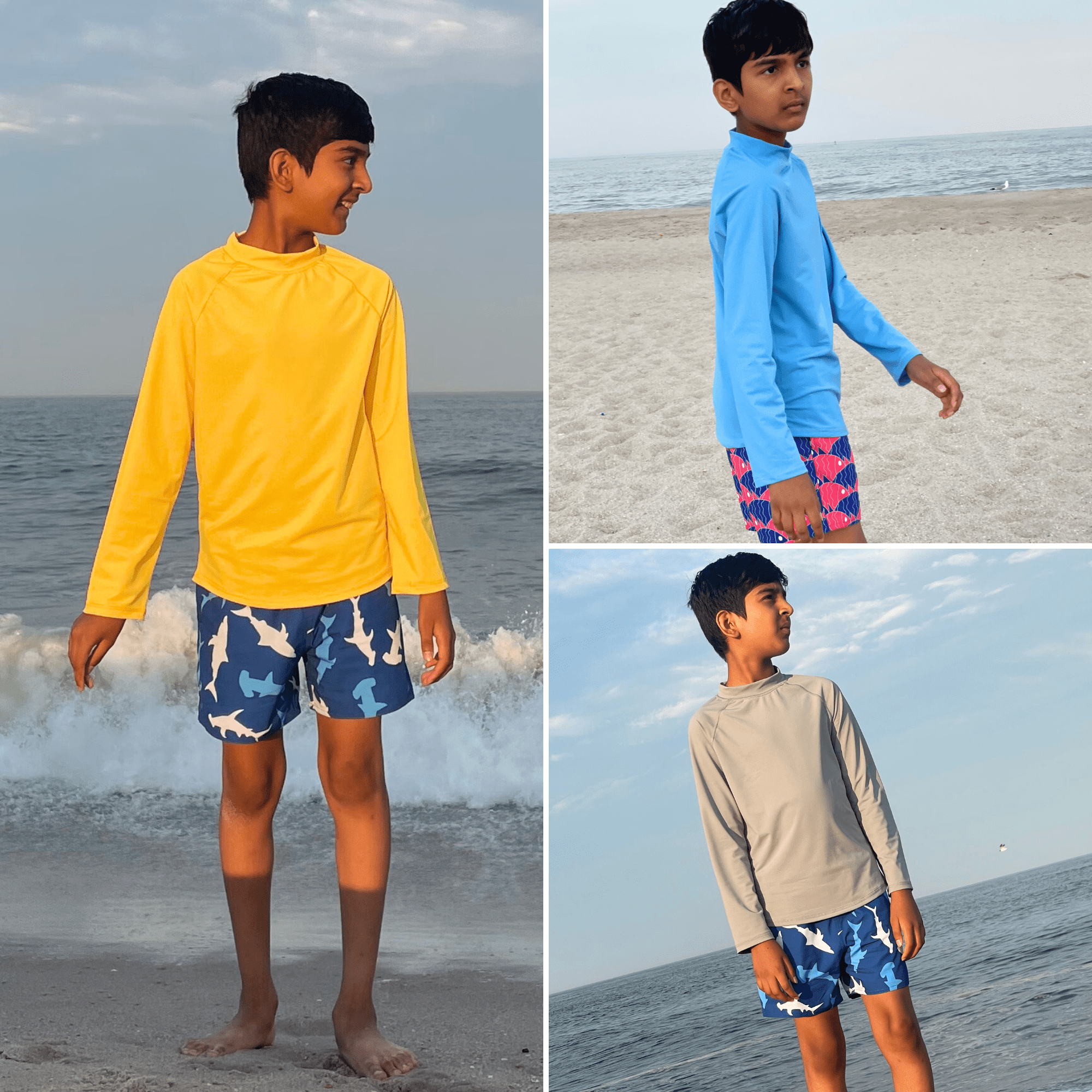 BIG ELEPHANT 3 Pack Kids Rash Guard Swim Shirt UPF 53+ Long Sleeve Rashguard Swimwear Surf Tops Sun Protection for Boys Girls
