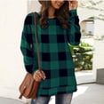 thumbnail image 5 of Crop Tops for Women Trendy Save Big on Summer Styles Women's Fashion Casual Plaid Printing Round Neck Loose Long Sleeve T Shirt Pullover Tops Summer Tops for Women, 5 of 8
