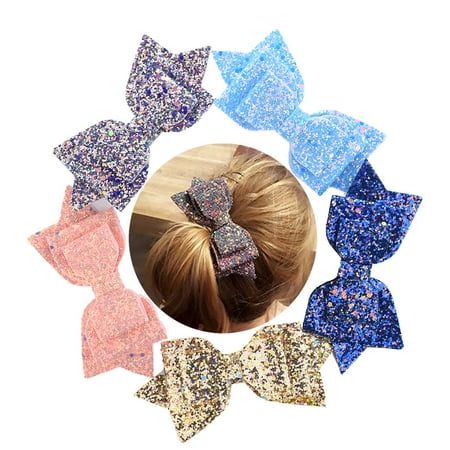 5PCS Multicolor Glitter Sequins Big Bows For Girls Child Accessories Hairpin A