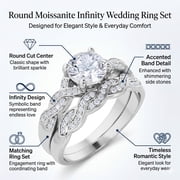 JeenMata 1.25 Carat Round Cut Moissanite Wedding Set - Bridal Set - Infinity Ring - Forever Ring - Promise Ring - 18k White Gold Plated for Women