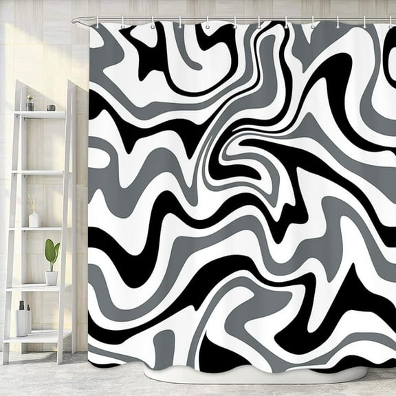Boho Black and White Shower Curtain Cute Hippie Spiral Stripe 70s Retro Boho Minimal Aesthetic Groovy Modern Art Bathroom Accessories Waterproof Fabric Curtain with 12PCS Hooks, 72X72in