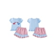 thumbnail image 2 of BemeyourBBs Toddler Baby Girls 4th of July Outfits Cute Infant Baby Girl Summer Clothes Patriot Independent Day Clothes Crab Holding Flag Embroidery Puff Sleeve T Shirt Tops and Ruffle Shorts Set, 2 of 9