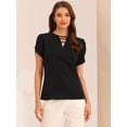 thumbnail image 3 of Camisa casual Allegra K de manga corta con cuello redondo recortado Negro M, 3 of 5