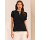 thumbnail image 3 of Camisa casual de manga corta con cuello redondo recortado para mujer Negro XS, 3 of 5