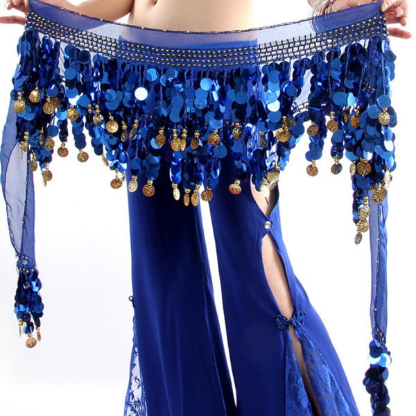Belly Dance Costume Hip Scarf Tribal Wave Skirt Velvet & Coins Belt Chain