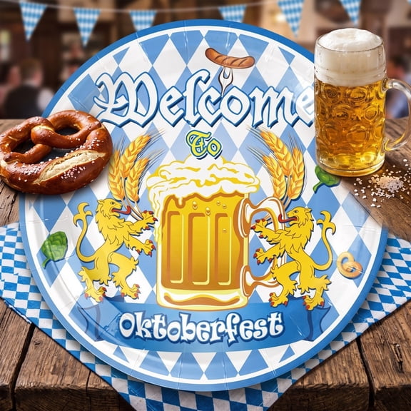 10Pcs 7in Oktoberfest Checkered Party Plates,Beer Festival Disposable Tableware with Classic Plaid Design, Themed Supplies for Celebration Event Party