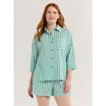 thumbnail image 5 of Joyspun Women’s Woven ¾ Sleeve Notch Collar Top and Boxer Shorts Pajama Set, Sizes XS-3X, 5 of 6