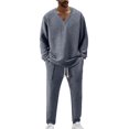 thumbnail image 4 of Nokdvo Mens Two Piece Outfits Sets Fashion 2025 V Neck Baggy Jacquard Sweatshirt Fall Winter Drawstring Solid Color Long Sleeve Casual Sports Set with Pockets,Gray 3XL, 4 of 5