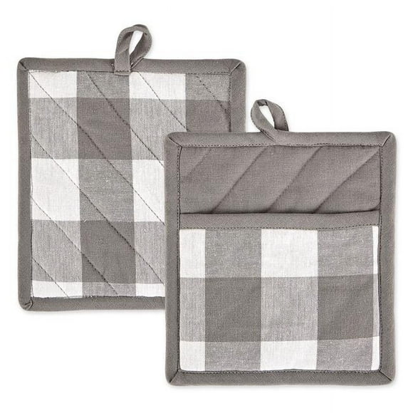 Design Imports CAMZ11456 Porte-pot à Carreaux Gris & Blanc - Lot de 2