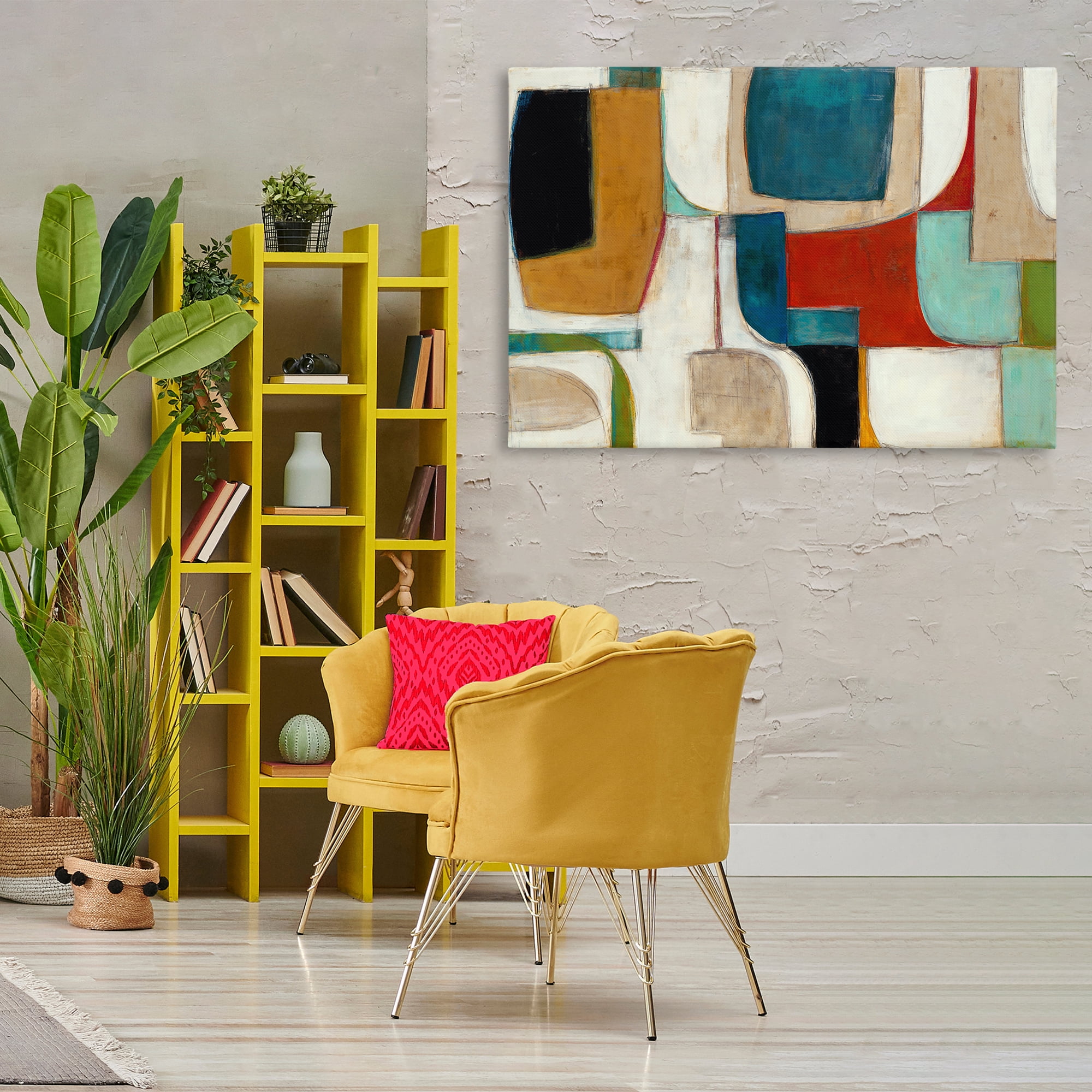Stupell Industries Abstract Cubism Shapes Abstract Painting Wrapped Canvas Art Print Wall Art, 45 x 30