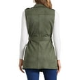 thumbnail image 3 of INSPIRAR CHIC Chaleco sin mangas de ante con cinturón de lazo y solapa para mujer, color verde militar, 3 of 5