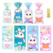 100 PCS Rabbit Cellophane AIF4Treat Bags,Cute Easter Bunny Bags with Twist Ties Rabbit Gift Bags Cookie Goodie Chocolate Snack Packing Bags for Kids Birthday Baby Shower Easter Party Favor Bags