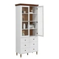 thumbnail image 2 of GZXS 78.7" Tall Storage Display Cabinet with Glass Doors, Adjustable Shelves & 6 Drawers – Freestanding Pantry Cupboard for Kitchen, Dining Room, or Living Room (White), 2 of 9