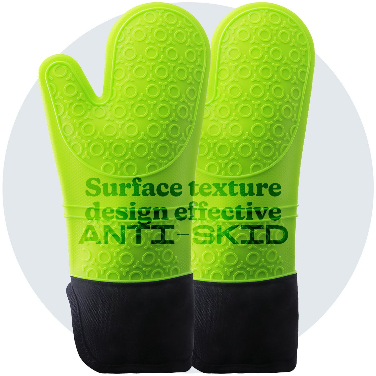 BPA-Free Soft Silicone Oven Mitts - Ultra Heat Resistant Oven Mitts with Thick Cotton Liner - Extra Long Slip Resistant Pot Holders, Flexible Oven Gloves - Green 14.7"