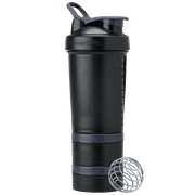 BlenderBottle ProStak Shaker Bottle with Storage Compartment, 22 oz, Leakproof Lid, Wire Whisk Ball, BPA-Free, Black (Nightshade)